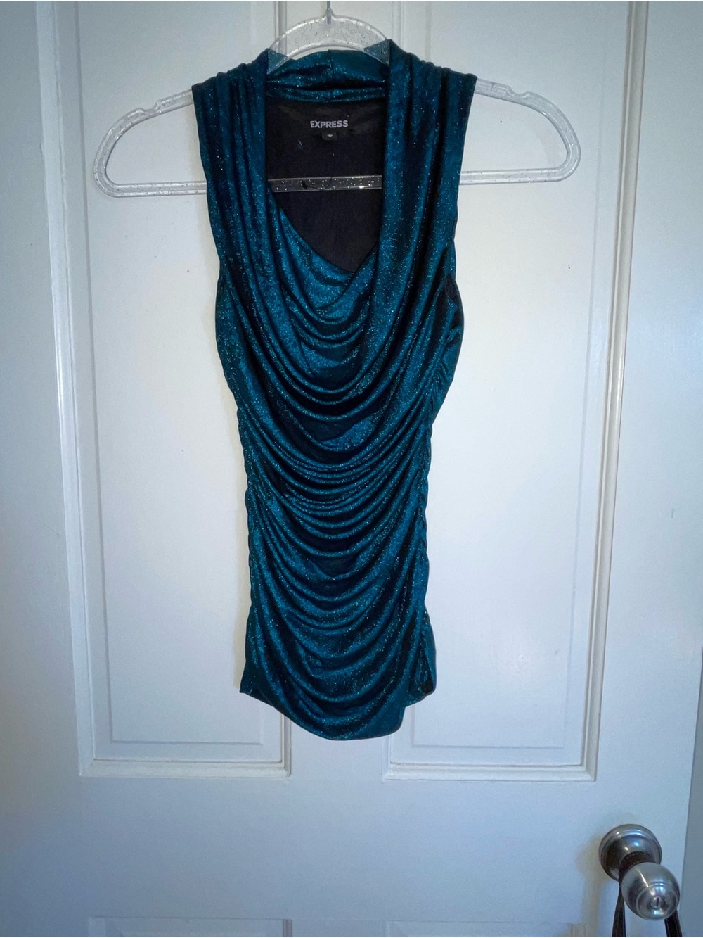 Express Teal Shimmer Draped Cowl Neck sleeveless top XS new